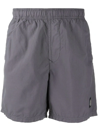 Stone Island Logo Embroidered Swimming Trunks In Grey