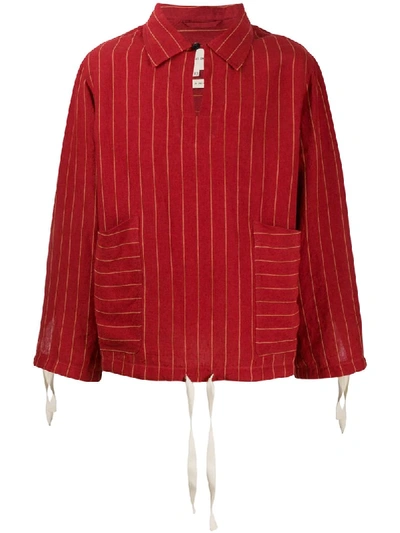 Nicholas Daley Drawstring Cuff Striped Pullover In Red