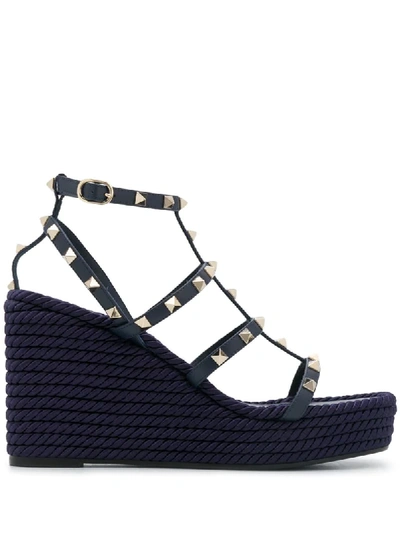 Valentino Rockstud Wedge 110mm Sandals In Blue