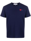 Comme Des Garçons Play Double Heart Patch Cotton Jersey T-shirt In Blue