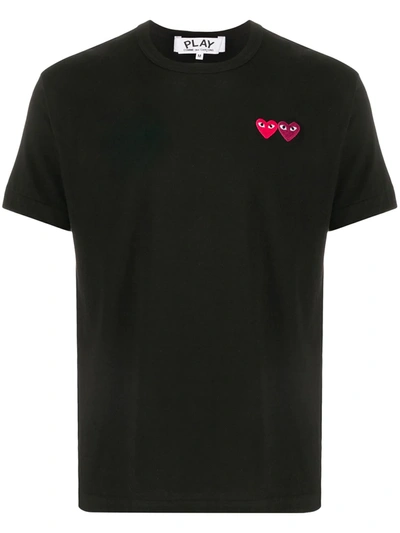 Comme Des Garçons Play Double Heart-logo Cotton T-shirt In Black