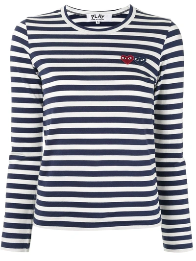 Comme Des Garçons Play Double-heart Logo Striped T-shirt In Blue