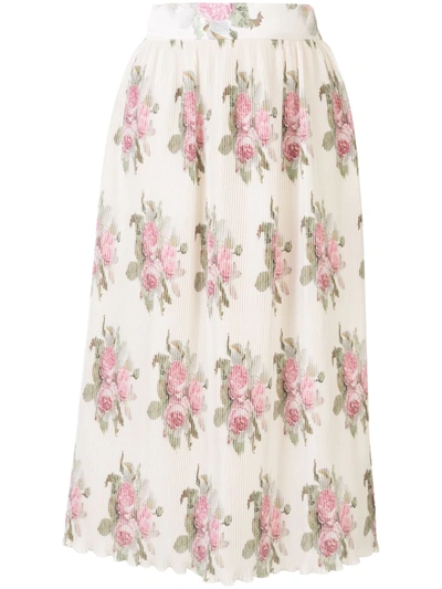 Paco Rabanne Pleated Floral-print Crepe Midi Skirt In White