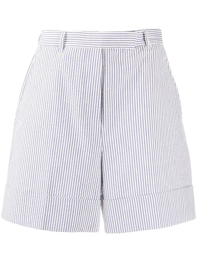 Thom Browne High-waist Seersucker Shorts In Blue