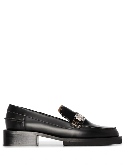 Ganni Crystal-embellished Leather Loafers In Black