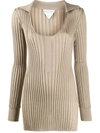 BOTTEGA VENETA SCOOP NECK RIBBED LONG KNITTED TOP