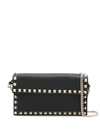 Valentino Rockstud Leather Continental Wallet On Chain In Black