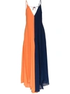 ROLAND MOURET TUSI TWO-TONE PLEATED GOWN
