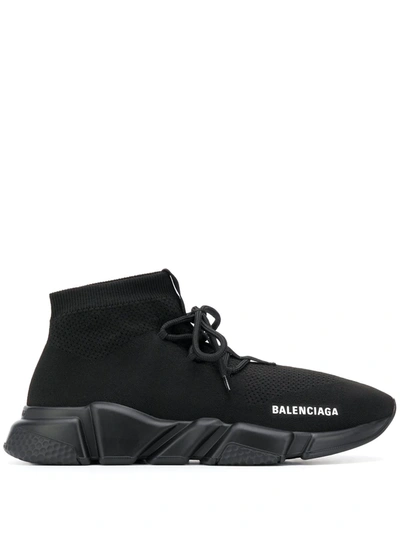 Balenciaga Speed Knit Lace-up Mid-top Trainers In Black