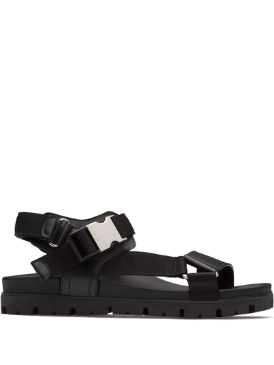 Prada Leather And Canvas Sandals In Black
