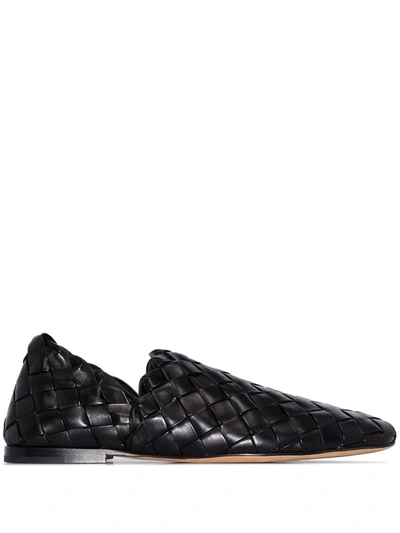 Bottega Veneta Intrecciato Leather Collapsible-heel Loafers In Black