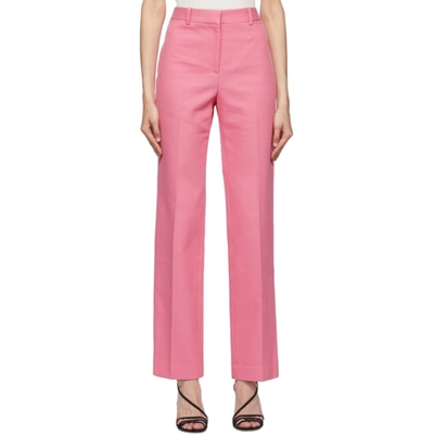 Victoria Beckham Pink High-waisted Slim Leg Trousers In Bright Pink