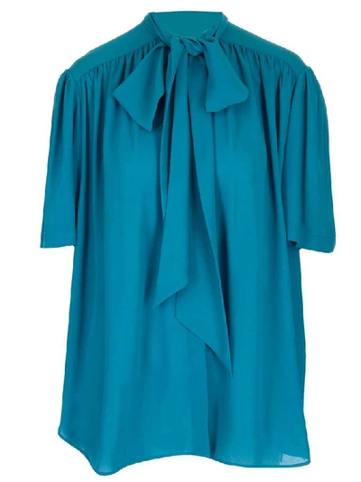 Balenciaga High-neck Georgette Scarf Blouse In Blue