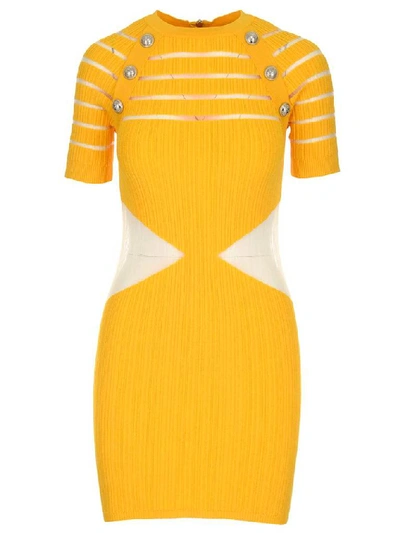 Balmain Cut-out Fitted Dress In Yellow