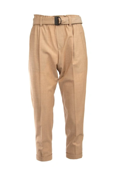 Brunello Cucinelli Belted Cropped Trousers In Brown