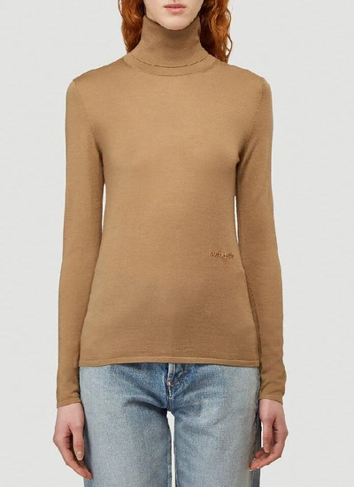 Burberry Logo-embroidered Roll-neck Cashmere-blend Sweater In Brown