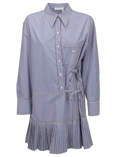 Chloé Chloe Blue Tie-detail Shirt Dress In Multi