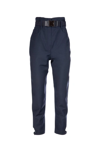 Fendi High Waisted Belted Pants In Blue
