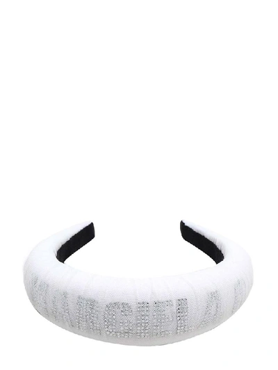 Mm6 Maison Margiela Crystal Logo Tulle Headband In White