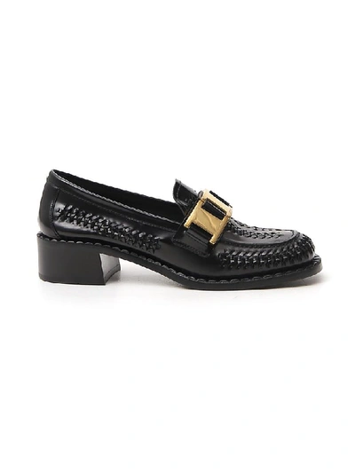 Prada Braided Detail Block Heel Loafers In Black