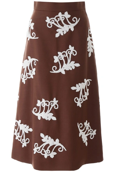Prada Bead-embellished Mohair-blend Midi Skirt In Brown