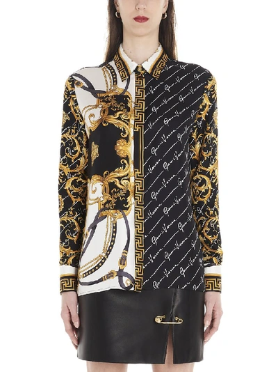 Versace Belted Waist Contrast Print Shirt In White
