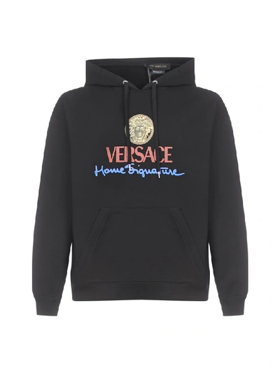 Versace Logo-print Cotton Hooded Sweatshirt In Black