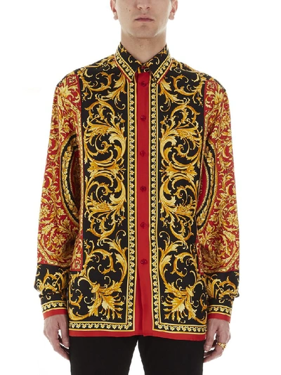 Versace Acanthus-leaf Print Silk-faille Shirt In Red