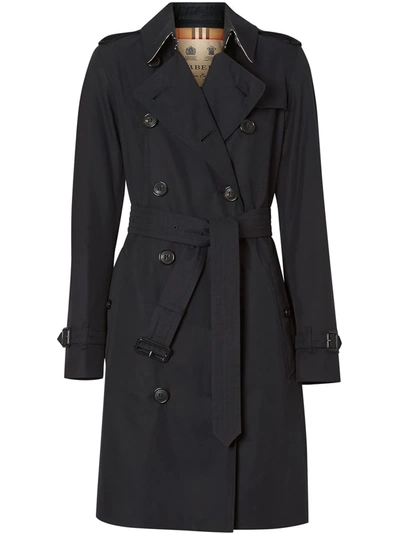 Burberry Heritage Kensington Mid-length Logo Trench Coat In Black