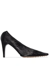 Bottega Veneta Textured Glossed-leather Pumps In Black