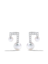 Tasaki 18kt White Gold Balance Note Pavé Diamond And Akoya Pearl Stud Earrings In Silver