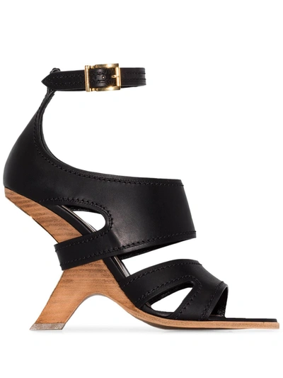 Alexander Mcqueen No.13 105 Wedge Leather Sandals In Black