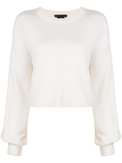 Alice And Olivia Ansley Blouson-sleeve Cropped Pullover Jumper In Off White