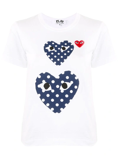 Comme Des Garçons Play Double Polka Dot Heart Patch T-shirt In White