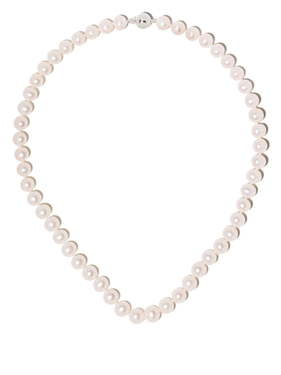 Yoko London 18kt White Gold Classic 8mm Freshwater Pearl Necklace In Silber