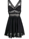 Charo Ruiz Marylin Cotton Dress With Lace Inserts In Nero