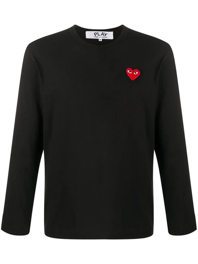 Comme Des Garçons Play Long Sleeve Heart Patch T-shirt In Black
