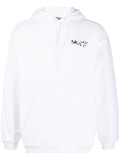 Balenciaga Bb Embroidered Logo Hoodie In White
