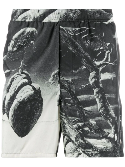 Valentino Floating Island Print Nylon Swim Shorts In Black