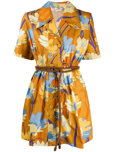 Fendi Floral Belted Mini Dress In Multicolor