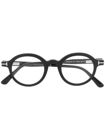 Tom Ford Polished-effect Round-frame Glasses In Black
