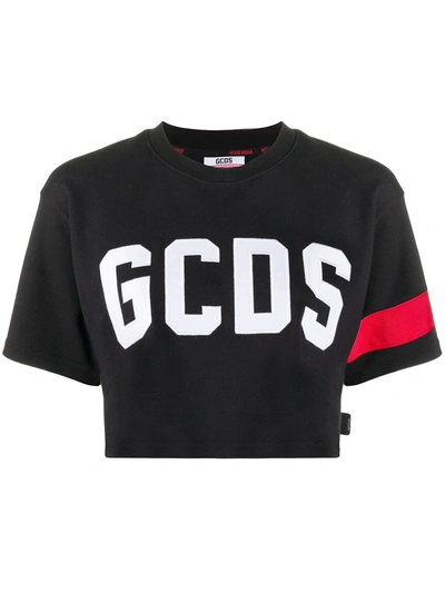 Gcds Logo-print Cropped T-shirt In Black
