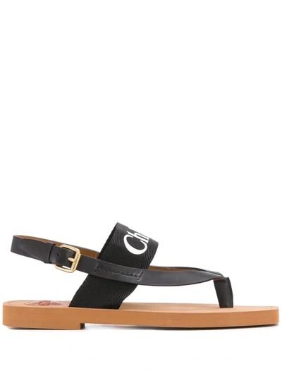Chloé Logo-print Canvas And Leather Sandals In Black
