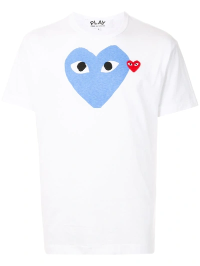 Comme Des Garçons Play White & Blue Big Heart T-shirt