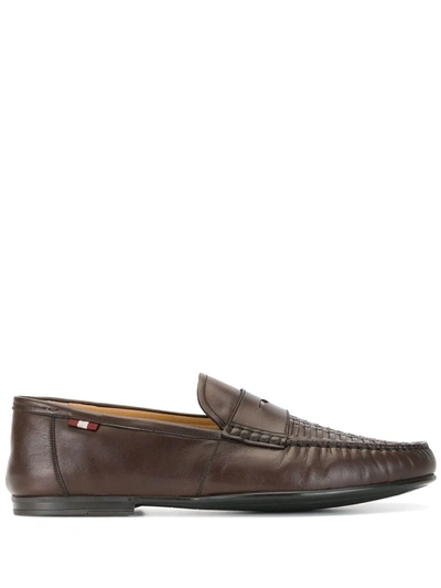 Bally Woven-vamp Penny Loafers In Brown
