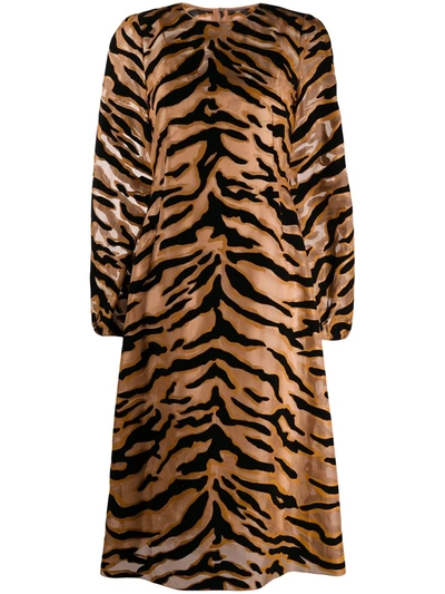 Dolce & Gabbana Tiger-print Stretch-silk Crepe Midi Dress In Brown