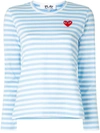 Comme Des Garçons Play Comme Des Garcons Play Blue And White Striped Heart Patch Long Sleeve T-shirt In Blue