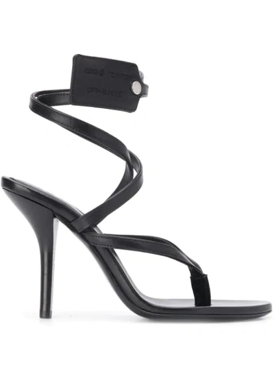 Off-white Zip Tag Detail Strappy Heather Sandals In Black