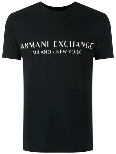 Armani Exchange Logo Printed Cotton Crewneck T-shirt In Black