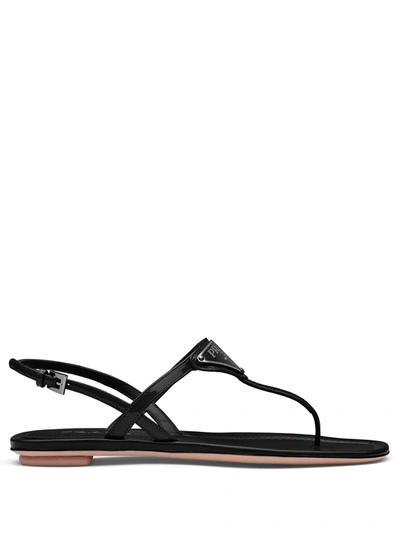 Prada Patent Leather Thong Sandals In Nero